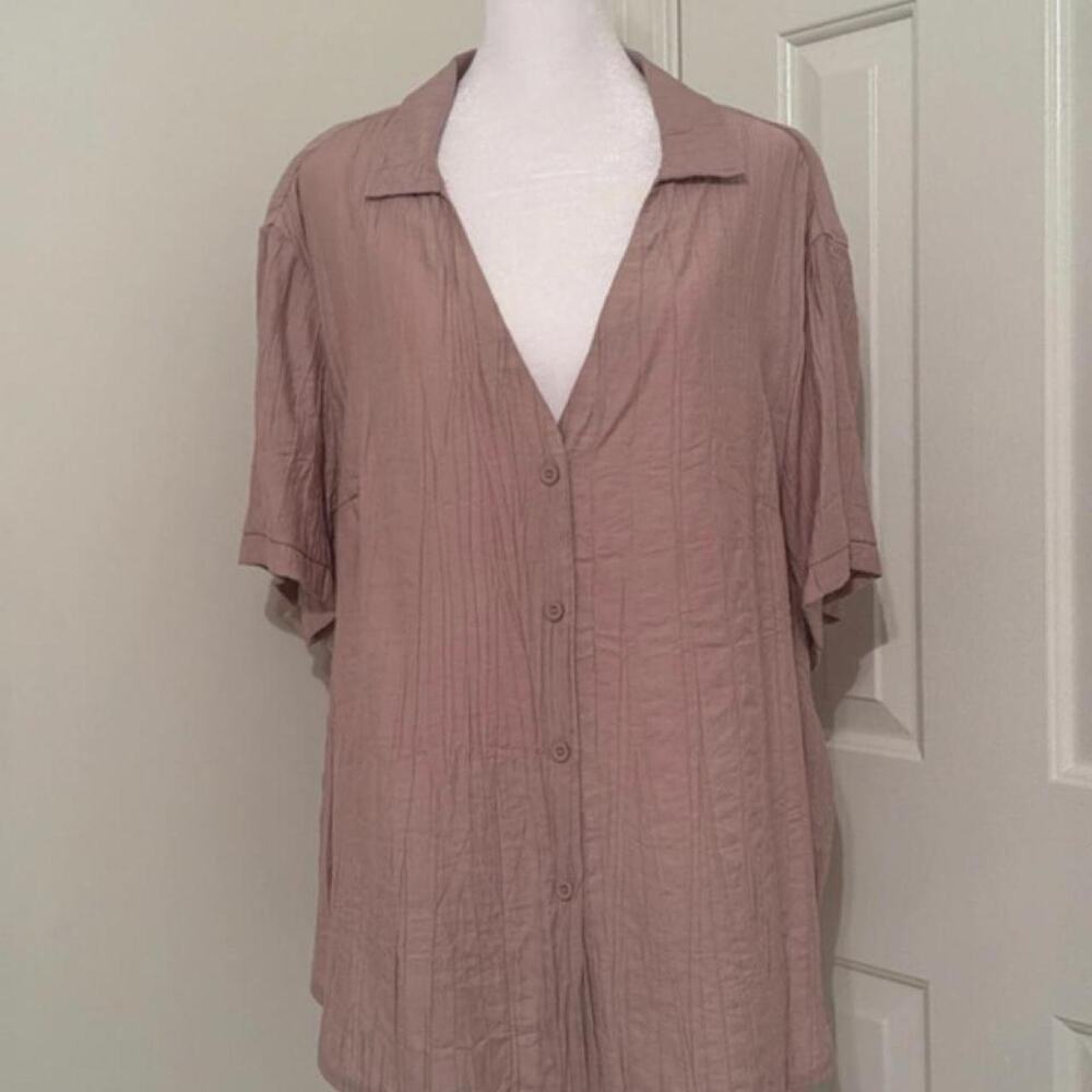 Pink V-Neck Button Up Blouse